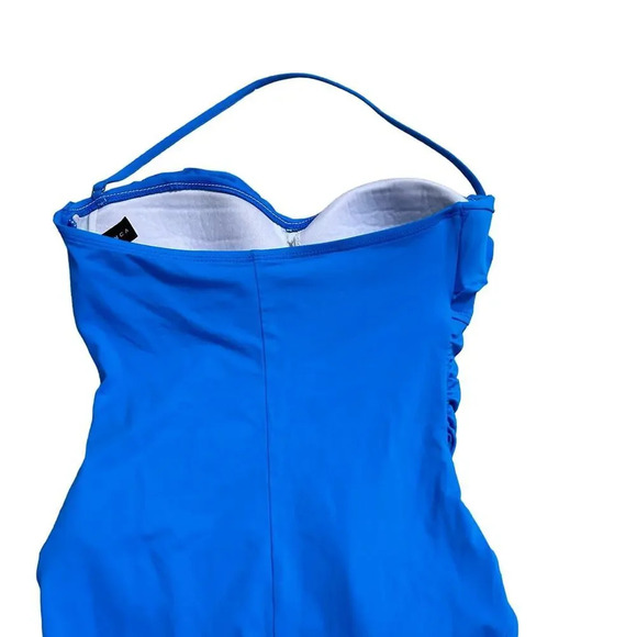 La Blanca Island Goddess Ruched Front Bandeau One Swimsuit Royal Blue Sz 8 - Picture 9 of 9
